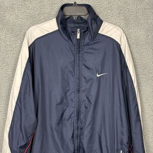 Vintage Nike Windbreaker Jacket Size XL Navy Blue White Full Zip 90s Track Warm